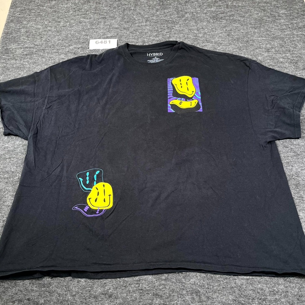 Hybrid T Shirt Mens 5X Black Cotton Casually Falling Apart Smiley Casual Graphic
